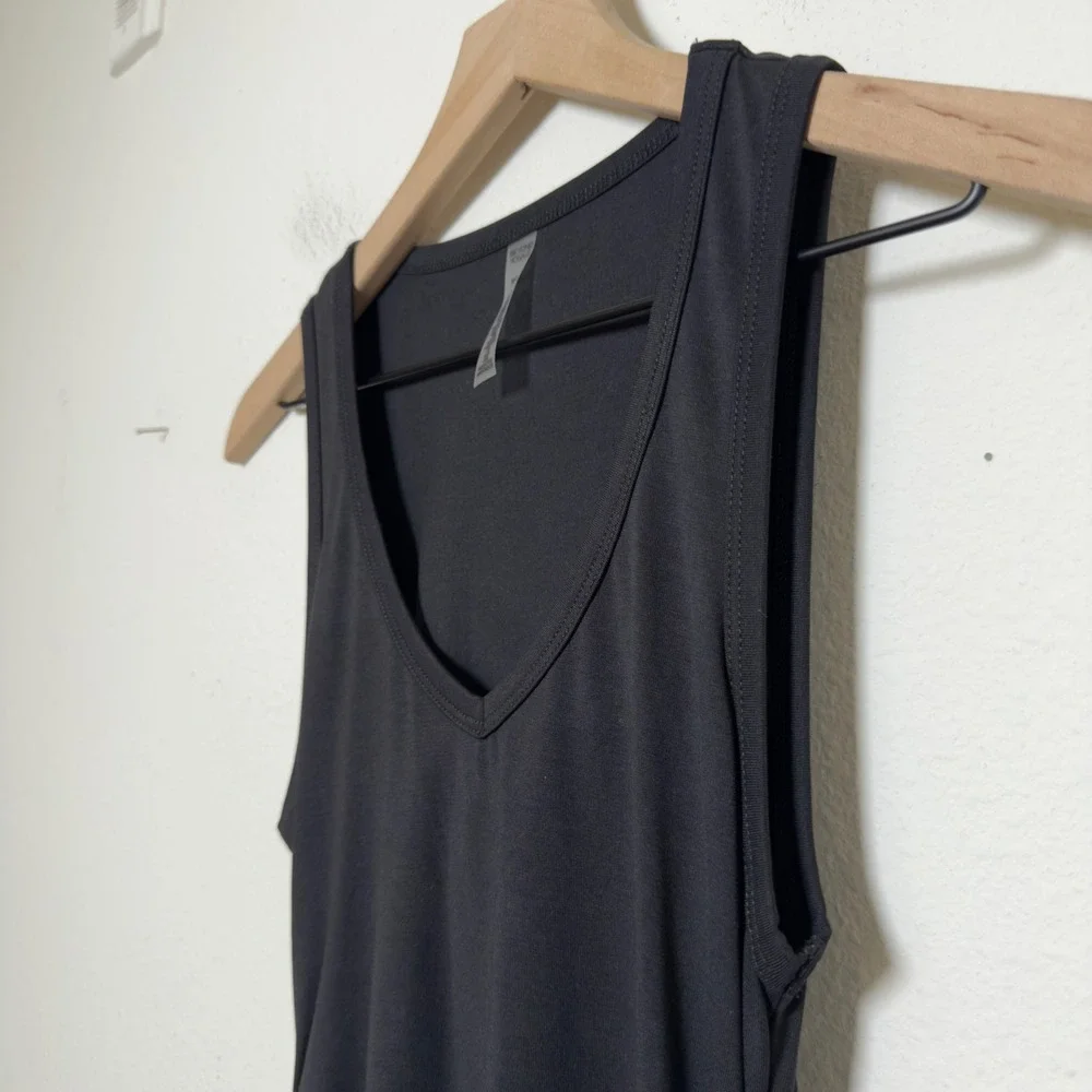 Anthropologie‎ Beyond Yoga Women Fit the Mood Midi Dress XS Black Ruched Tank